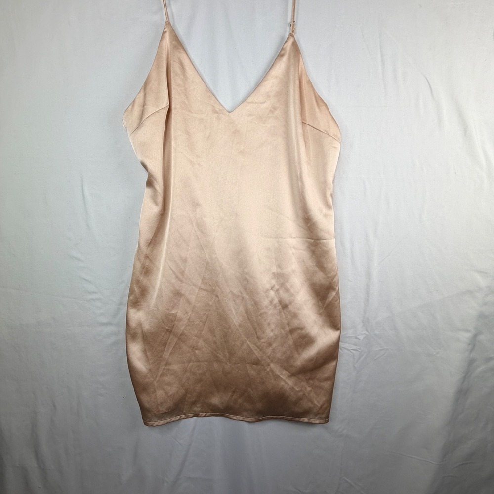 Unbranded Satin Slip Dress Champagne Gold V-Neck Adjustable Straps Mini